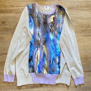 Beautiful NWOT large YAL New York gray & purple colorful pullover sweater